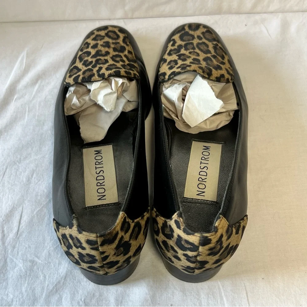 Nordstrom Black Leopard Animal Print Loafers Shoes Womens Size 7.5 N Narrow‎